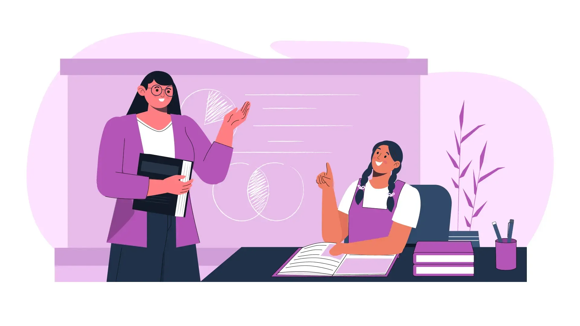 Academic Mentorship Illustrated with Vibrant Flat 2D Characters